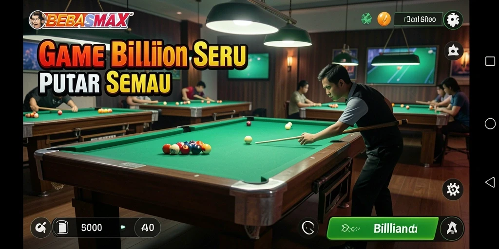 Antarmuka modern dan intuitif dari game Billiard BEBASMAX.
