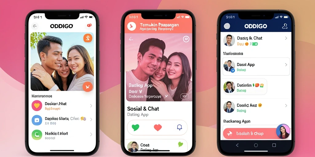 Antarmuka ODDIGO yang menarik dan interaktif untuk menemukan pasangan.