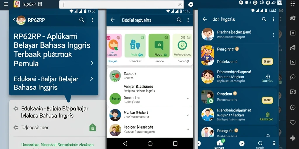 Antarmuka menarik aplikasi Belajar Bahasa Inggris yang interaktif.
